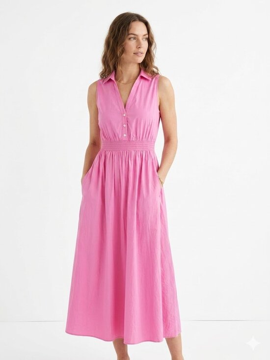 J. Crew Factory Dresses & Skirts - J. Crew Sleeveless Collared Lightweight Classic Midi Dress Pink Size 8/M NWT